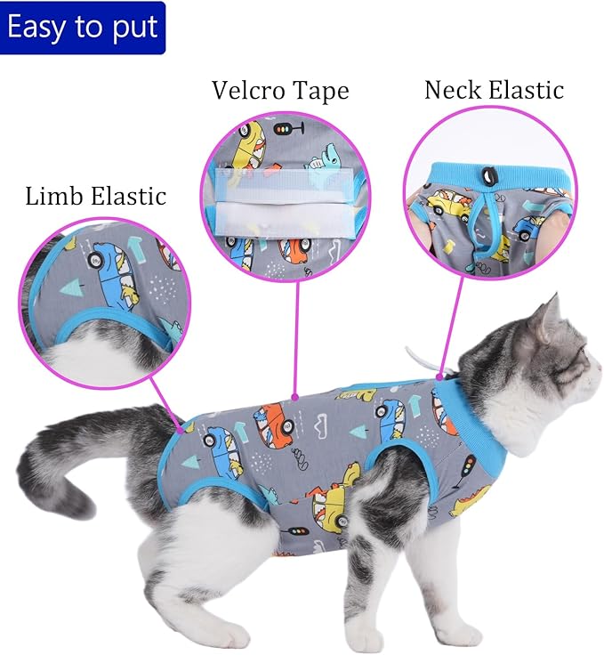Cat Surgery Recovery Suit Professional for Surgical Abdominal Wound Or Skin Diseases E-Collar Alternative for Cats After Surgery Wear Pajama Suit (Gray, Medium)