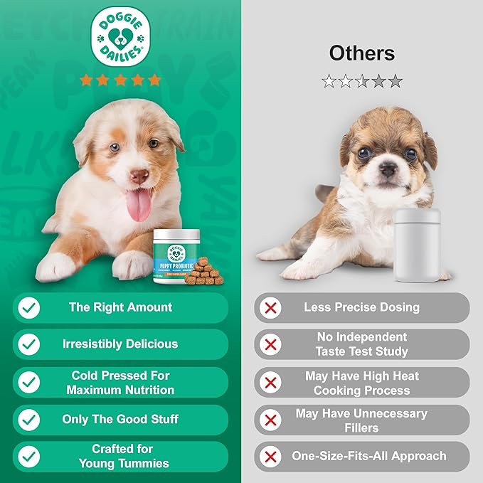 Doggie Dailies Puppy Probiotic, Probiotics for Puppies with Digestive Enzymes, Promotes Digestive Health, Supports Immune System & Overall Development (Pumpkin) 120 Soft Chews