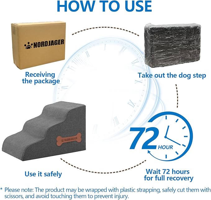 Dog Stairs 4 Steps for Small Dogs and Cats to Get on High Beds, Couch or Car, Pets Can Climb, Sit, Lie Down or Perch to Look Out Windows on The Spliceable Ramp, Provides Support, Grey（19" H）