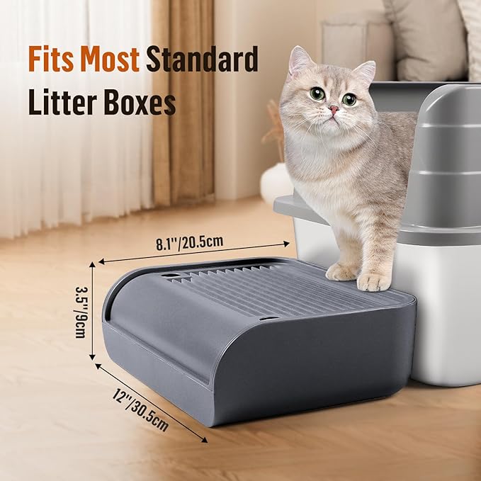 Cat Litter Box Step, Cat Litter Box Ramp Mat with Filter Function for Self-Cleaning Cat Litter Box, Easy to Clean, Cat Pedal Step Stool Ideal for Kitten & Elderly Cats (Dark Grey)