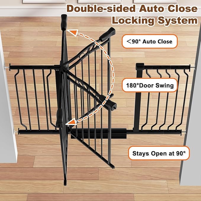 62.2-71.6" Extra Wide Baby Gate for Stairs No Drilling, 30" Tall Auto Close Press Mounted Baby Gate for Doorways, Adjustable Width Walk Through Long Gates for Kids or Pets, Black