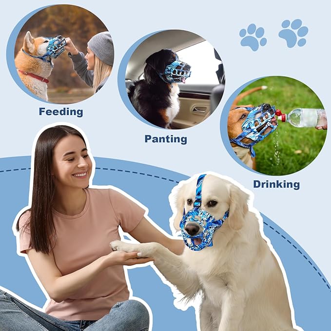Basket Muzzle to Prevent Biting, Dog Muzzle for Large Medium Small Dogs Allows Panting Drinking Anti Chewing, Perfect for Grooming Trimming Training and Aggressive Reactive Dogs (Blue, Size 2)