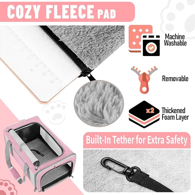 Cat Carrier 20lbs Top Open/Soft Sided Small Pet Dog Travel Carrying Crate/Collapsible Puppy Transport Carry Bag/Sturdy Pet Cages Chihuahuas Mini Dog 10lbs Pink