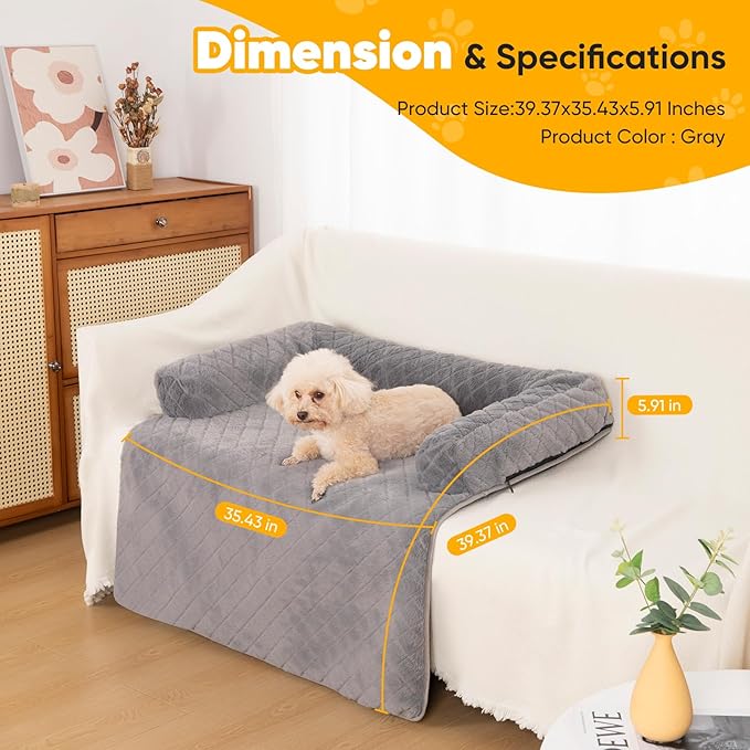 Calming Dog Couch Bed for Large Dogs, Durable Fluffy Fuzzy Dog Mat, Sofa Dog Bed Mats with Removable Washable Cover, Perfect for Small, Medium Dogs and Cats