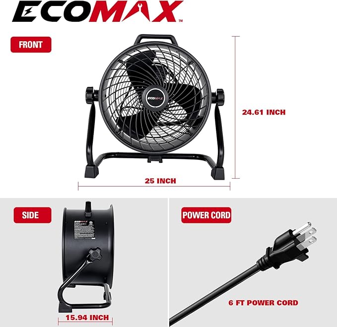 16 Inch High Velocity Industrial Fan Portable Heavy Duty Drum Metal Shop Fan with 3-Speed 360° Tilting, Floor Fans for Warehouse Workshop Garage, ETL Listed, EMF101618D