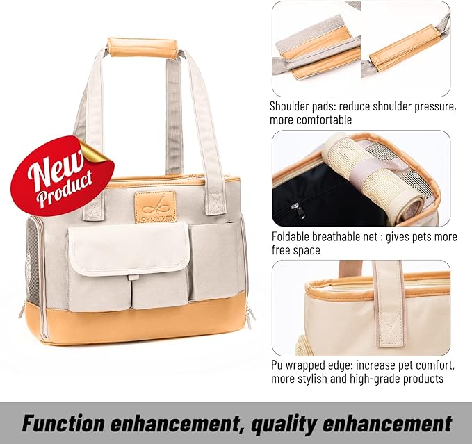 Dog Carrier, Cat Carrier, Pet Carrier, Foldable Waterproof Premium PU Leather Oxford Cloth Dog Purse, Portable Tote Bag Carrier for Small to Medium Cats and Small Dogs