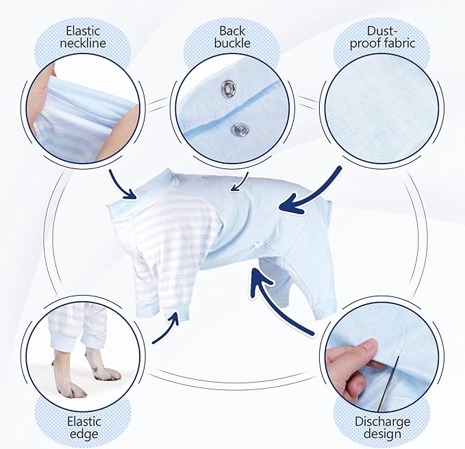 Dog Recovery Suit, Abdominal Wound After Surgery Wear, Anti Licking Bodysuit with Snaps, E-Collar & Cone Alternatives, Long Sleeve Dog Spay Surgical Onesie Prevent Shedding(Small, Blue)