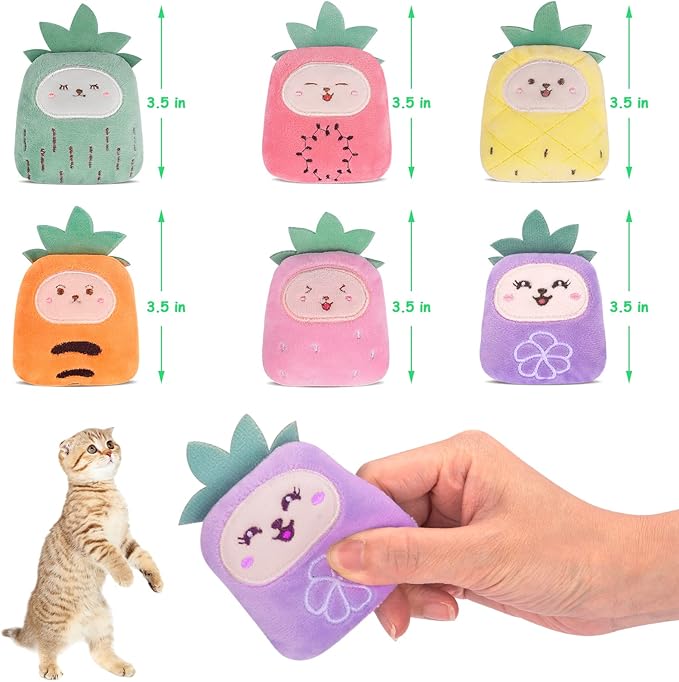 Cat Toys Pineapple with Natural Catnip Inside, Interactive Catnip Toys for Indoor Cats Kitten Kicker, Dental Kitty Chew Toy 6 Pack