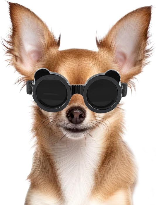 Dog Goggles for Small Breed UV/Wind/Dust Protection Puppy Sunglasses with Adjustable Strap - Black