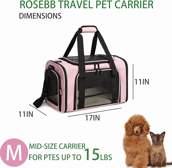 Cat Carrier Dog Carrier Pet Carrier Cat Bags for Small Medium Cats Dogs Puppies of 15 Lbs,of Airline Approved Small Dog Bag Soft Sided,Collapsible Travel Puppy Carrier (Medium, Pink)