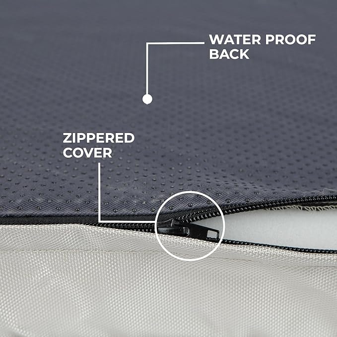 Best Pet Supplies Cute Dog Crate Mat Flat Bed with Waterproof Exterior, Thick Orthopedic Egg Foam Mattress, and Soft Sherpa Fleece Cover for Small, Medium, and Large Breeds - Beige, 35X22X4