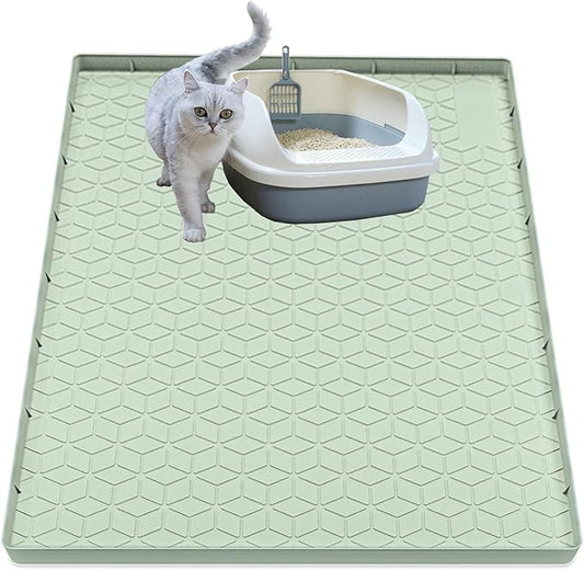 Cat Litter Mat, Silicone Large Cat Litter Trapping Mat for Litter Box - 31x22 in, Waterproof & Non-Slip, Durable & Easy Clean, Green