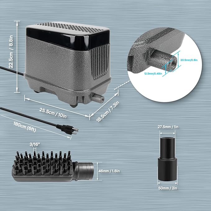 AquaMiracle Linear Air Pump ZP-40/ZP-60/ZP-100/ZP-200 for Pond Aeration, 635/950/1600/4000GPH Septic Air Pump Pond Aerators for Outdoor Ponds, Waste Treatment, Aquarium, Fish Farm, Seafood Restaurant