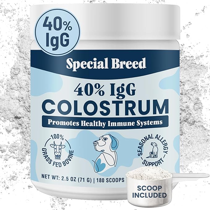 40% IgG Grass Fed Colostrum for Dogs, High IgG Third Party Tested, Immune Support, Skin & Gut Health, Seasonal Allergy & Itch Relief, Made in USA, 2.5 Oz