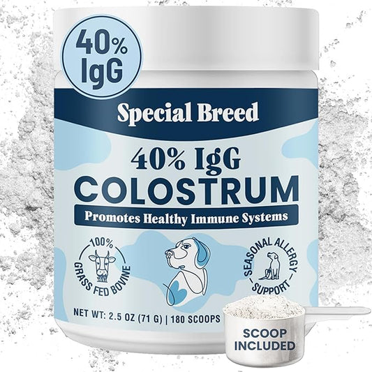 40% IgG Grass Fed Colostrum for Dogs, High IgG Third Party Tested, Immune Support, Skin & Gut Health, Seasonal Allergy & Itch Relief, Made in USA, 2.5 Oz