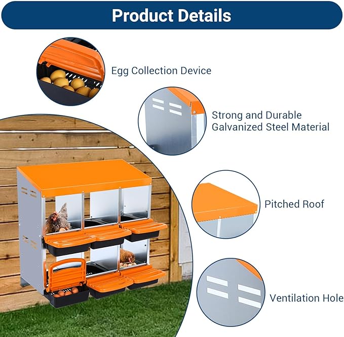 Chicken Nesting Box, 6 Hole 2 Layer Hen Nest Boxes, Roll Away Eggs Laying Boxes,Cleanable Pull Out Hen Roosting Boxes
