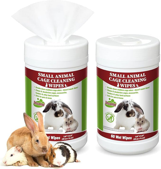 2 Pack Small Animal Cage Wipes 120 Count Small Animal Cage Clean up Wipes Removes Stubborn Caked-on Hamster Cage Cleaner for Pet Bunny Supplies Cleaning Deodorizing