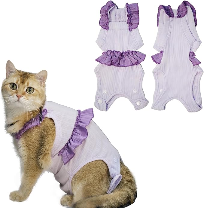 Cat Recovery Suit,Kitten Onesie After Surgery,E-Collar Alternative for Abdominal Wound and Skin Diseases,Soft Breathable Bodysuit After Spay（Purple-XL）