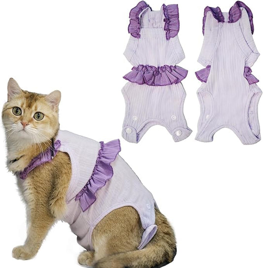 Cat Recovery Suit,Kitten Onesie After Surgery,E-Collar Alternative for Abdominal Wound and Skin Diseases,Soft Breathable Bodysuit After Spay（Purple-m）