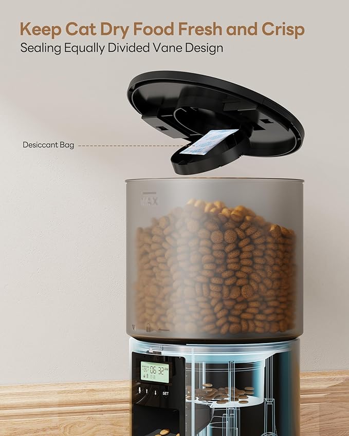 Automatic Cat Feeder Food Dispenser: 4L Timed Small Dog Dry Food Dispenser with 10s Voice - Distributeur Nourriture Chat Hund Programmable - Auto Pet Feeder with 1-6 Meals Per Day