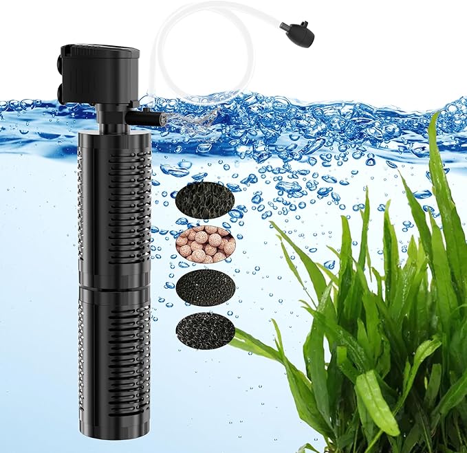 AquaMiracle True 4-Stage Fish Tank Filter, in-Tank Submersible Aquarium Filter Internal Fish Filter with Aeration, for 40-70 Gallon Aquariums
