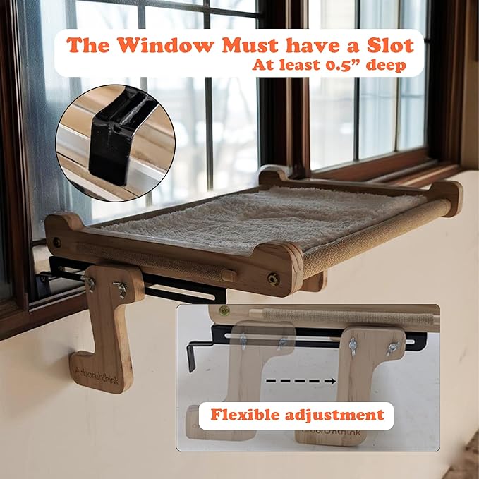 aborishthink Adjustable Cat Window Perch | Sturdy Cat Hammock Window Seat Durable Wood & Metal Frame | Breathable Cover | Ideal for Large & Heavy Cats | Easy Installation for Windowsill