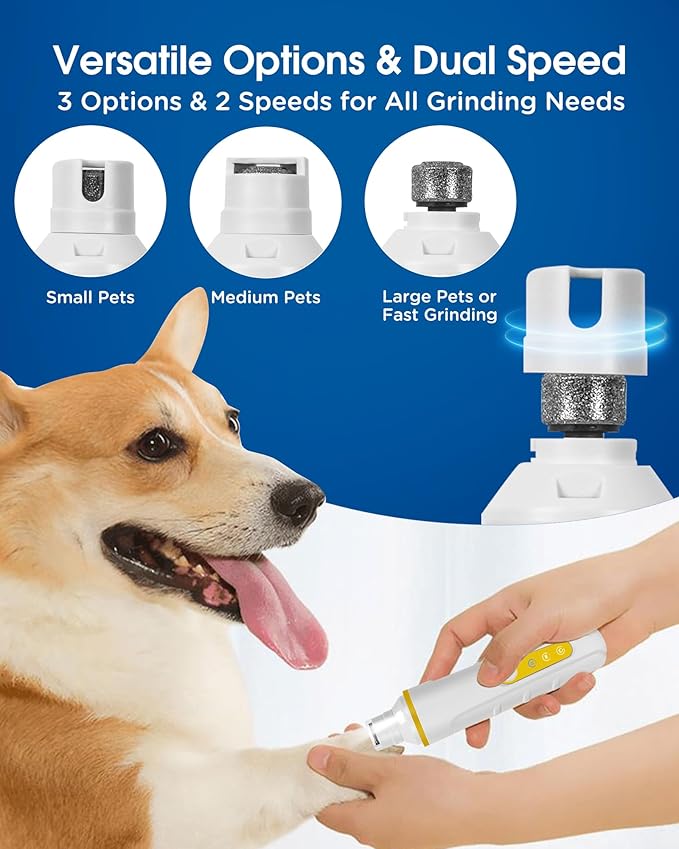 Dog Nail Grinder with Enhanced LED Light – Super Quiet, 2-Speed, USB-C Rechargeable, LED Smart Display, 3 Grinding Options, Pet Nail Trimmer for Dogs Cats and All Pet Sizes