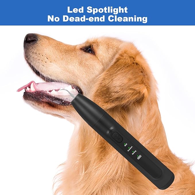 Dog Tooth Brushing Kit,Dogs Teeth Cleaning Kit with Light,3 Modes Doggie Plaque and Tartar Remover for Teeth,Low Noise Dog Teeth Cleaner and Dental Care, Black1