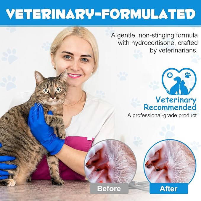 Dog & Cat Ear Infection Treatment Drops, Pets Ear Cleaning Drops with 1% Hydrocortisone for Dog & Cats Yeast Infection, Itchy Ear Relief, Treats Ear Infections for Dogs & Cats - 2 fl oz