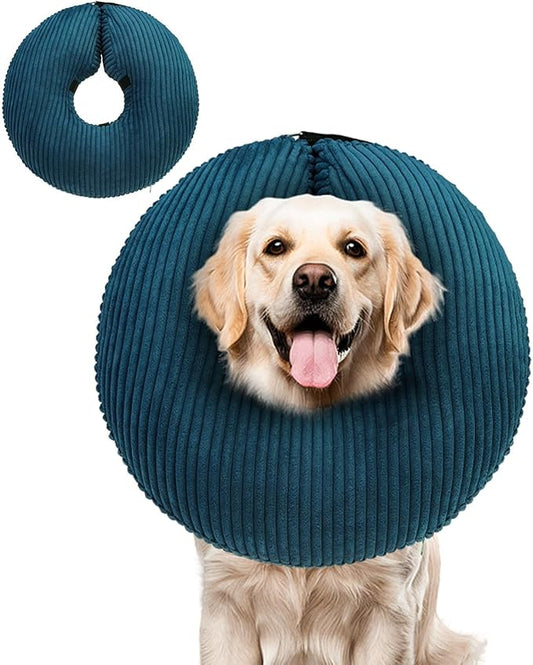 BINGPET Inflatable Dog Cone Collar Alternative After Surgery,Soft Recovery Cone for Dogs to Stop Licking,Protective Neck Donut E Collar Adjustable for Small Medium Large Dogs & Cats(Navy Blue,XL)