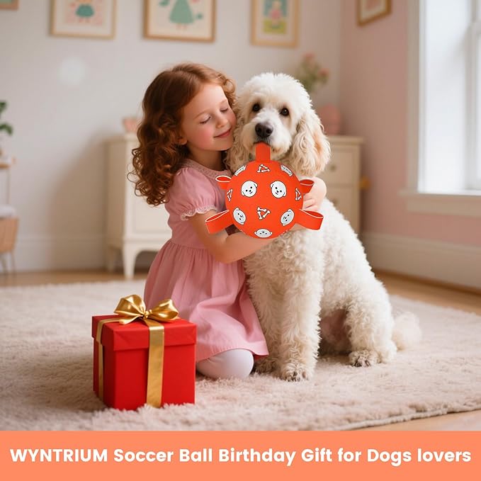 Dog Balls Toy, Durable Soccer Ball with Straps, Interactive Dog Toys, Water Fetch Ball for Tug of War, Herding, Dog Toys to Keep Them Busy – Dog Birthday Gift for Medium Large, 8 Inch
