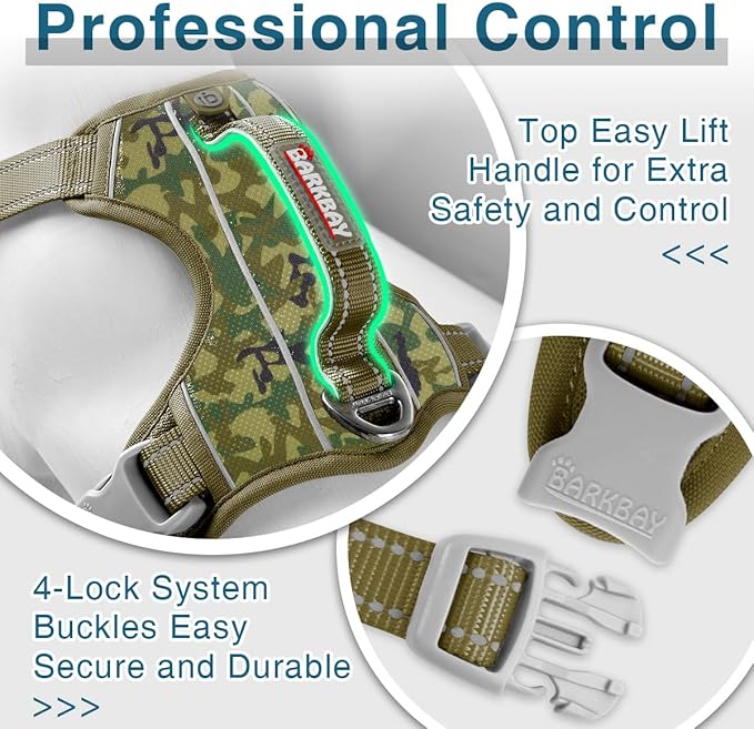 BARKBAY Dog Harness No Pull with ID Tag Pocket - Heavy Duty, Reflective, Easy Control for Large Dogs(Camo,M)