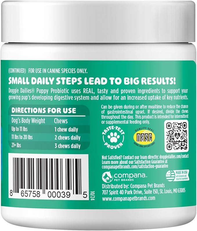 Doggie Dailies Puppy Probiotic, Probiotics for Puppies with Digestive Enzymes, Promotes Digestive Health, Supports Immune System & Overall Development (Pumpkin) 120 Soft Chews
