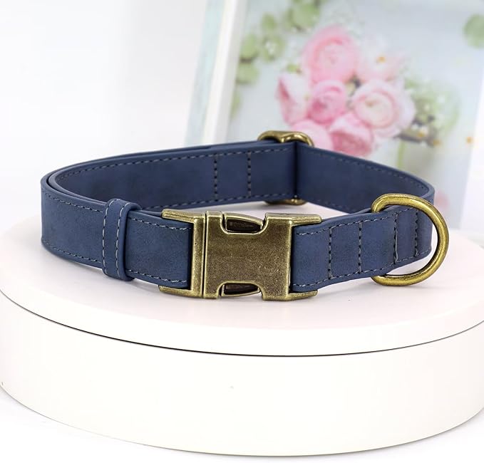 Didog Soft PU Leather Dog Collar, Stylish Quick Released Dog Collars for Small Dogs, Easy Clean Adjustable Pet Collar for Daily Walking, Blue, S Fit 10-16" Neck
