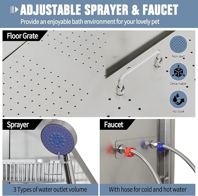 50" Dog Bathing Station, Professional Dog Washing Station Stainless Steel Dog Grooming Tub for Home,Equipped with Three Anti-Slip Steps, Removable Door, Pet Wash Station for Pet (50" Right ramp)