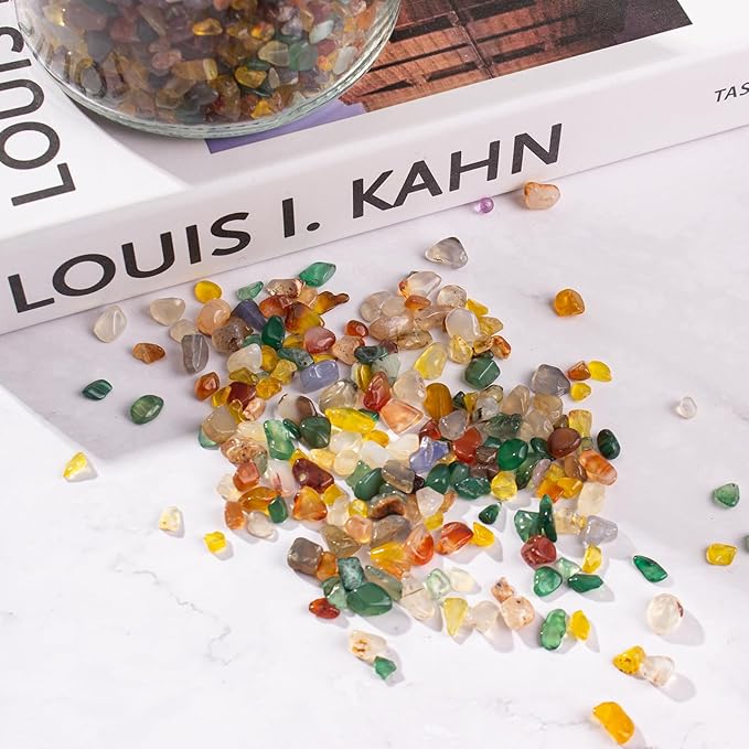 Colorful Agate Crushed Stone Crystal Chips Bulk Irregular Shaped Aquarium Decor Rocks Gravel Pebbles Stones Polished Tumbled for Crafts|Fish Turtle Tank|Home Decoration - 0.88 Lbs