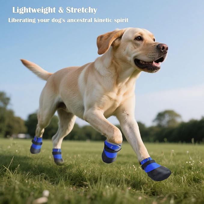 Dog Shoes Lightweight Dog Boots-Breathable Knitted Paw Protector with Adjustable Strap for Hot Pavement, Rain Walking, Hardwood Floors Anti Slip Reduce Noise, Prevent Licking Paws(Blue,L)