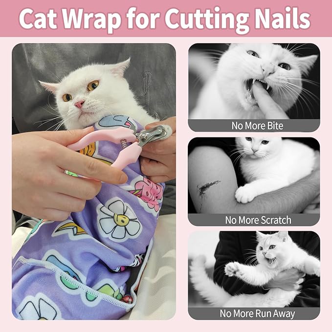 27.6" Cat Grooming Wrap,Self-Adherent Cat Wrap for Cutting Nails,Anti-Escape Cat Swaddle Wrap,Multifunctional Anti-Scratch Cat Restraint Wrap for Medicine,Nail Clipping,Ear Cleaning(Within 15lbs)