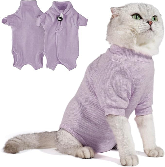 Breathable Cat Recovery Suit for Female/Male, Anti-Licking Kitten Onesie - Cat Surgery Pajamas with Sleeve After Spay, Prevent Shedding, Abdominal Wounds, Skin Diseases or E-Collar Alternative