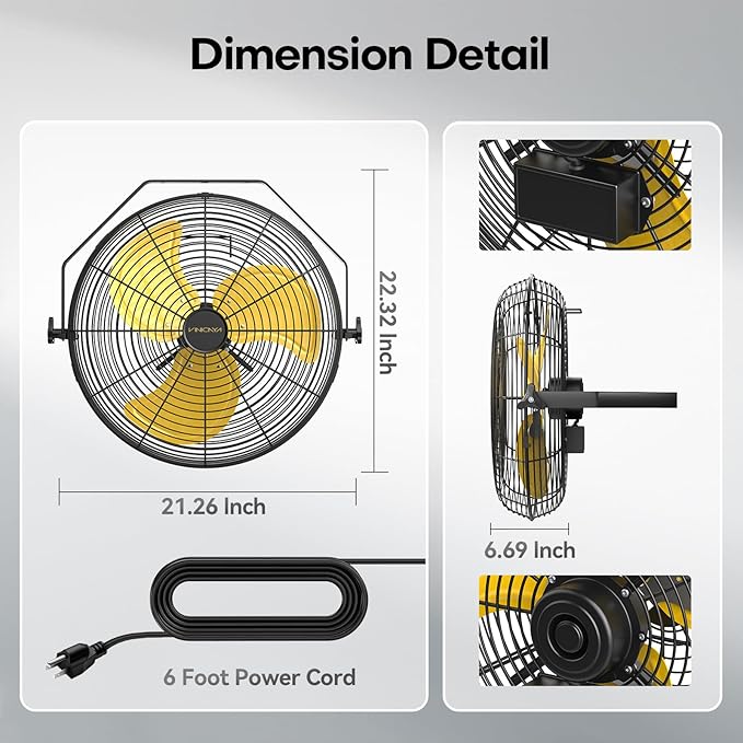 18 Inch Industrial Wall Fan, 4800 CFM Metal Wall Mount Fans with Poweful Motor, 3 Speed, Heavy Duty Fan Indoor for Covered Patio, Greenhouse, Gazebo, and Garage, UL Listed