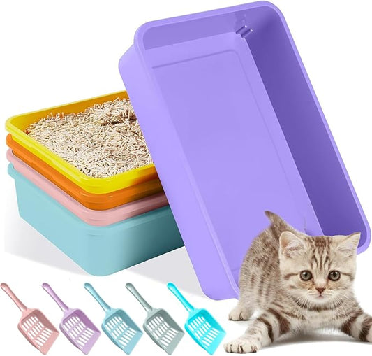 5pcs Kitten Litter Box,Open Small Cat Litter Box with 5 Scooper,Portable Small Litter Pan Low Entry Shallow Plastic Travel Toilet Litter Tray Cat Waste Tray for Small Pet Rabbit Guinea Pig Newborn Cat