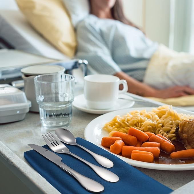 7 Pieces Bariatric Eating Portion Control Flatware Bariatric Management Silverware Serving Spoons Forks Knives Stainless Steel Weight Loss Utensils with Fabric Storage Bag