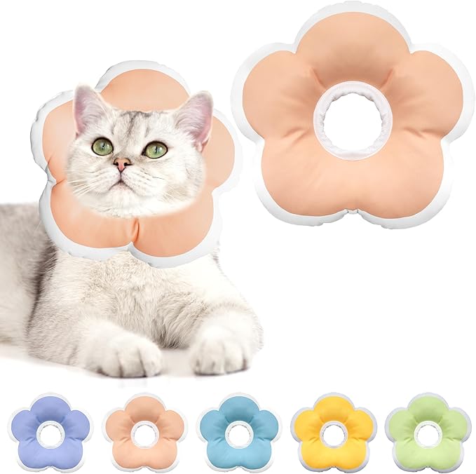 Cat Cone Collar Soft, Waterproof Cats Cones to Stop Licking After Surgery, Adjustable Soft Elizabeth Cats Collars for Wound Healing, Flower Shape Cat Recovery Collar (Pastel Orange, Medium)