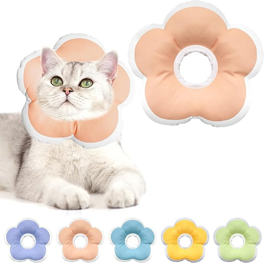 Cat Cone Collar Soft, Waterproof Cats Cones to Stop Licking After Surgery, Adjustable Soft Elizabeth Cats Collars for Wound Healing, Flower Shape Cat Recovery Collar (Pastel Orange, Medium)