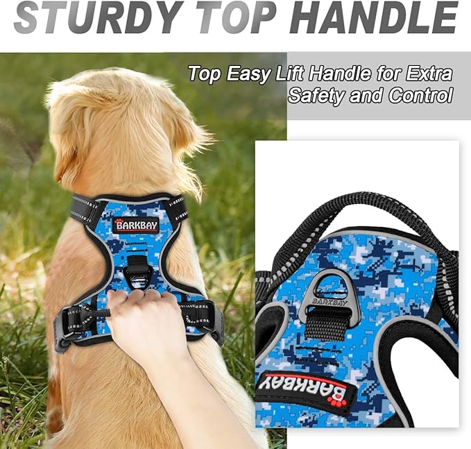 BARKBAY No Pull Dog Harness Front Clip Heavy Duty Reflective Easy Control Handle for Large Dog Walking(Blue camo,S)