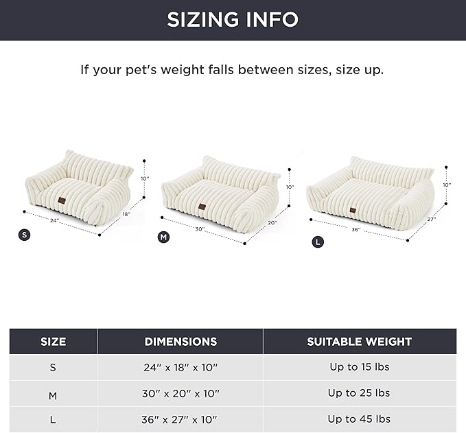 Bedsure Cute Cat Couch for Pets - Fluffy Small Dog Sofa with Premium Soft Corduroy Fleece, Pet Sofa with Removable Washable Cover, Supportive Dog Couch Bed for Small Medium Dogs, 30inch, Cream