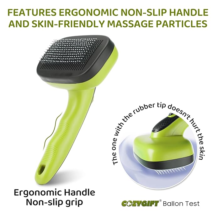 Dog Brush Kit – 3 PCS Grooming Set with Self-Cleaning Brush, Undercoat Rake & Pet Bath Brush. Great for Shedding, Tangles & Dirt Removal – Ideal for Long & Short Haired Dogs & Cats, Green