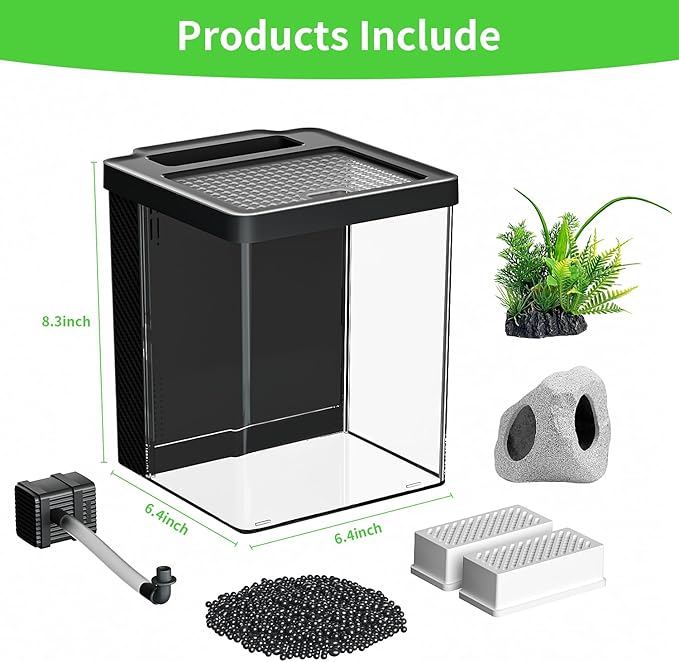 Betta Fish Tank,Aquarium kit 1.5 Gallon Fish Tank,with Filter LED Light, Water Pump, Decorate Water Plants and Sand, Aquarium Starter Kits, Fish Bowl