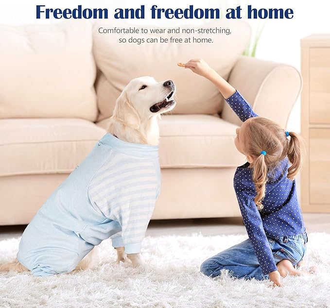 Dog Recovery Suit, Abdominal Wound After Surgery Wear, Anti Licking Bodysuit with Snaps, E-Collar & Cone Alternatives, Long Sleeve Dog Spay Surgical Onesie Prevent Shedding(Large, Blue)