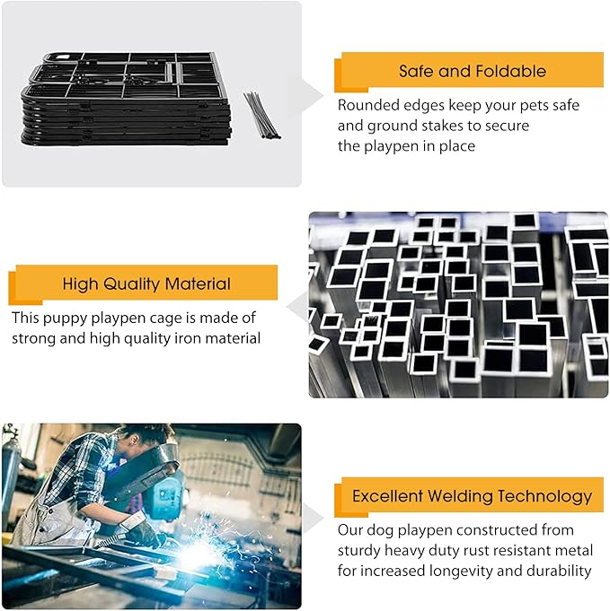 BestPet | Dog Playpen | 24 Inch, 24 Panels | Heavy Duty Metal Pet Exercise Pen | Indoor Outdoor Fence Panels | Rust-Resistant, Removable, Tool-Free Setup | Anti-Skid, Expandable Design